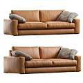 Comfortable Modern Brown Leather Two Seater Sofa Featuring Patterned Decorative Pillows 3d model