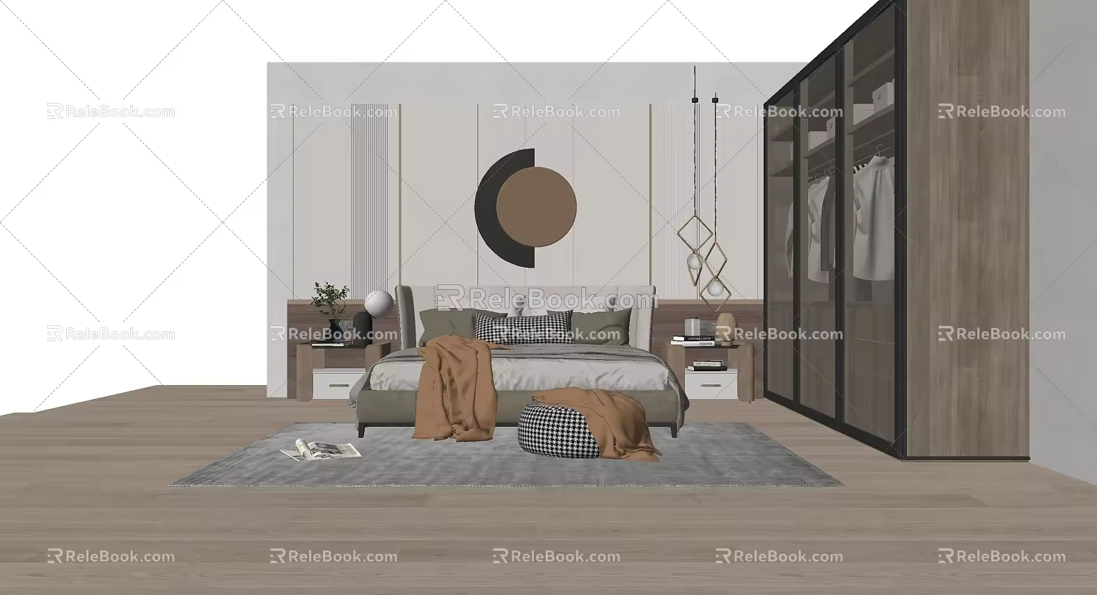Modern background double bed combination 3d model