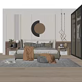 Modern background double bed combination 3d model