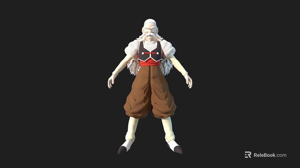 White Haired Game And Movie Character With Black Vest White Shirt Brown Baggy Pants 3d model 
