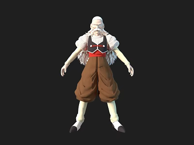 White Haired Game And Movie Character With Black Vest White Shirt Brown Baggy Pants 3d model