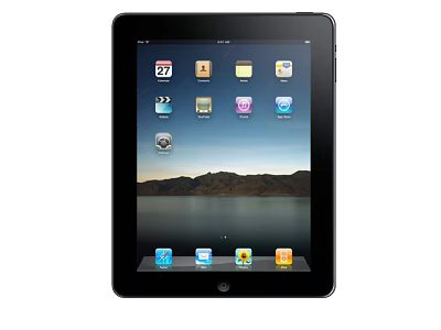 Tablet Device Showing App Icons On Screen With Mountain Landscape 3d model