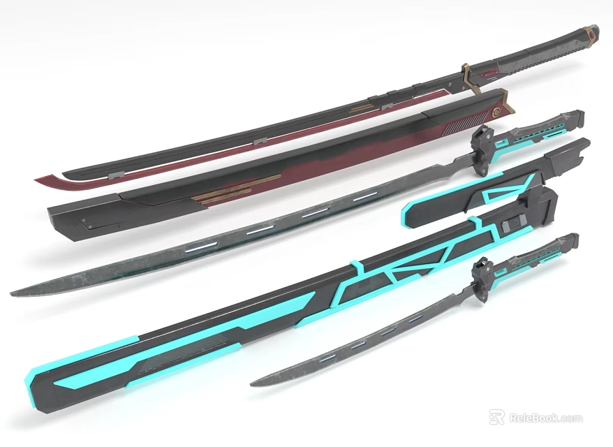 Futuristic Swords With Modern Design Blue Accents Black Blades And Ergonomic Handles 3d model 