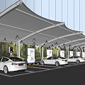Membrane Structure Carport with Charging Piles Modern Parking Area for White Cars
