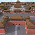 Traditional Chinese Ancient Architecture With Red Walls Golden Roofs And Symmetrical Courtyard Layout