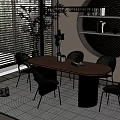 Modern Oval Wooden Dining Table Set With Four Woven Chairs And Circular Shelf