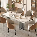 White Rock Plate Dining Table and Chair Combination Simple Dining Table Cream Style Household Dining Table White Marble Dining Table 3d model
