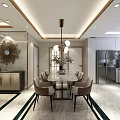 Elegant Light Luxury Open Dining And Living Space With Marble Dining Table And Integrated Kitchen