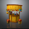 Indoor Decorative Small Booth With Yellow Canopy Flower Decorations And Mushroom Stools