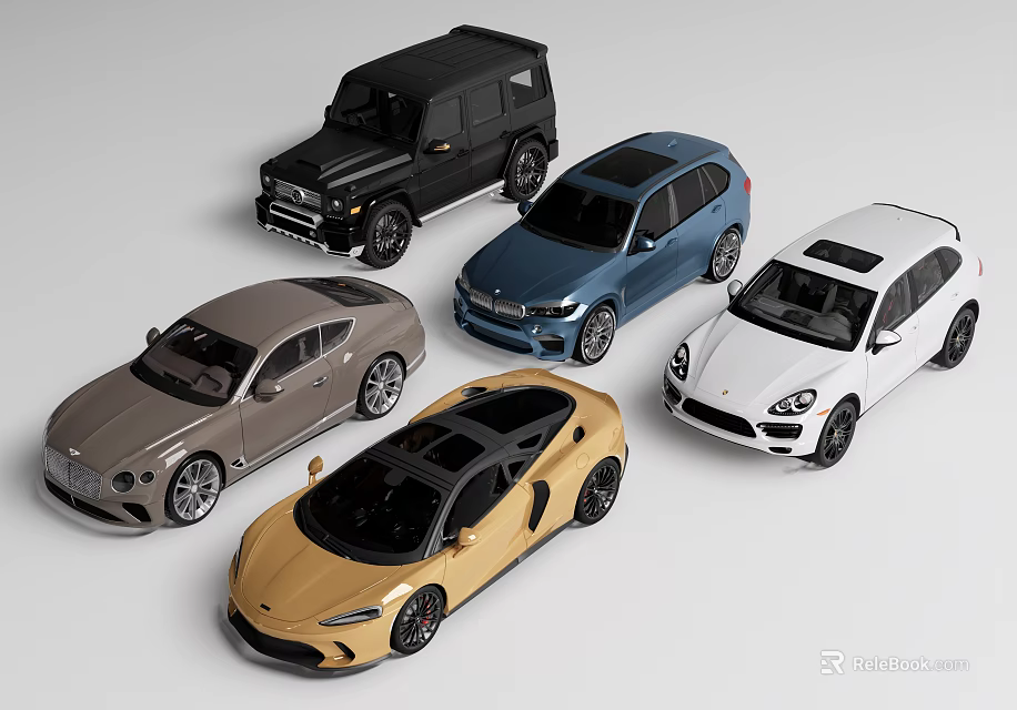 Various Luxury Cars Including SUV Sports Car Sedan And Off Road Vehicle In Different Colors 3d model 