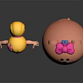 Blonde Girl Wearing Pink Dress and Shoes with Cartoon Bear Pink Bow and Blue Top
