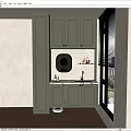 Home Balcony Interior Design With Light Green Cabinets Wall Mounted Washing Machine And Marble Countertop