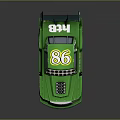 Green Race Car With Number 86 HBS Logo Rear Spoiler And Engine Hood Details