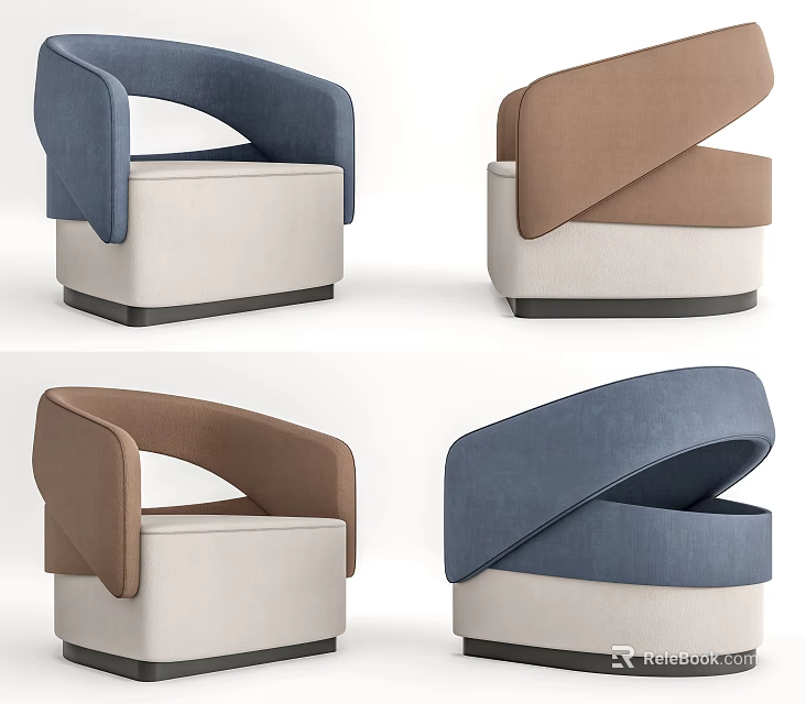 Modern Single Sofa With Curved Armrests And Multicolor Upholstery Design Options 3d model 