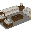 Modern Sofa And Coffee Table Set With Wooden Frames And White Cushions 3d model