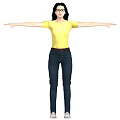Full Body of Woman in Yellow T-shirt Blue Jeans with Arms Outstretched 3d model
