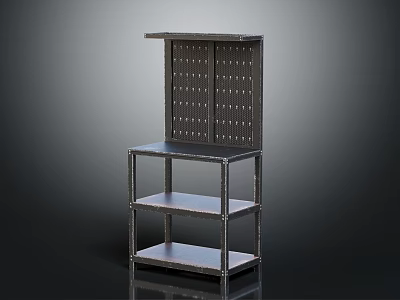 Modern Metal Storage Shelf With Perforated Panel Top And Multiple Open Shelves 3d model