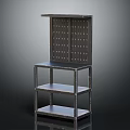 Modern Metal Storage Shelf With Perforated Panel Top And Multiple Open Shelves 3d model