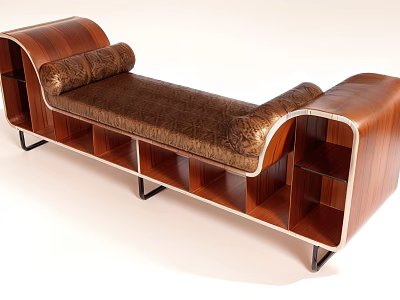 Stylish Chaise Lounge with Wooden Frame Brown Upholstery and Storage Compartments 3d model