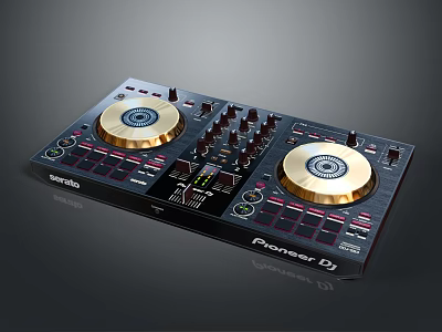 Pioneer DJ Controller With Gold Platters Multiple Knobs And Audio Control Buttons 3d model