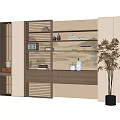 Modern Wooden Bookcase with Open Shelves Decorative Items and Potted Plant