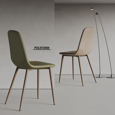 Poliform Modern Dining Chairs Green And Beige Leather Seats With Wooden Legs In Minimalist Setting 3d model