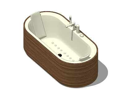 Wooden Frame White Interior Bathtub With Faucet Backrest And Massage Jets 3d model