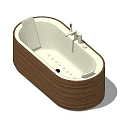 Wooden Frame White Interior Bathtub With Faucet Backrest And Massage Jets