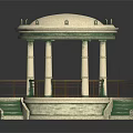 Ornate Stone Round Gazebo Structure With Columns Railings Steps And Green Decorations