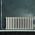 Wall Mounted Silver Metal Radiator With Connecting Pipes For Home Heating Interior