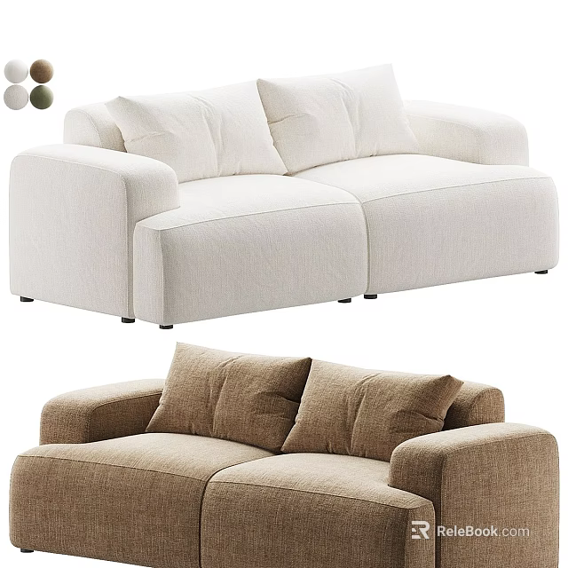 Modern Two Seater Sofa Design With White And Brown Linen Upholstery 3d model 