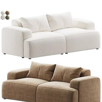 Modern Two Seater Sofa Design With White And Brown Linen Upholstery 3d model