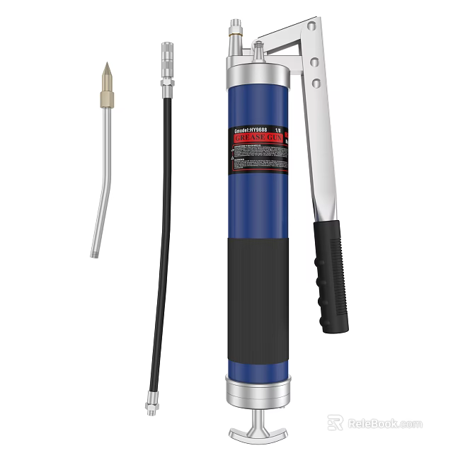 Industrial Grease Gun with Metal Nozzle and Flexible Hose for Machinery Lubrication 3d model 
