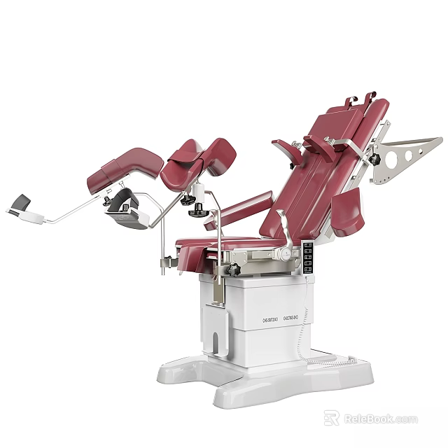Red Cushioned Medical Examination Table With White Base And Adjustable Components 3d model
