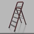 Red Metal Step Ladder With Five Steps And Stable Structure 3d model