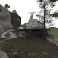 Detached Villa With Curved Roof And Large Windows In Rocky Mountain Setting