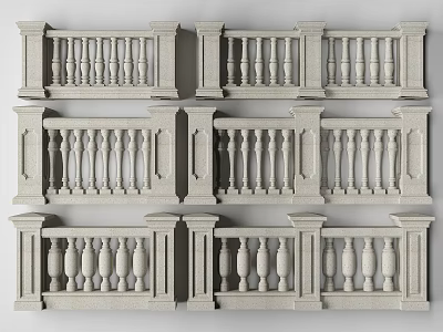 Ornate Stone Railings Featuring Various Baluster Designs And Decorative Details 3d model