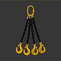 Durable Industrial Lifting Chain With Yellow Top Ring And Four Black Chain Hooks
