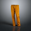 Yellow Casual Straight Leg Pants With Front Pockets And Button Closure 3d model