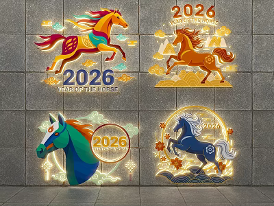 Colorful Horse Artwork 2026 Year of the Horse Photo Spot With Illuminated Designs 3d model