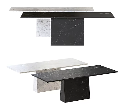 Modern Dining Table Set With Black And White Marble Tops And Geometric Bases 3d model