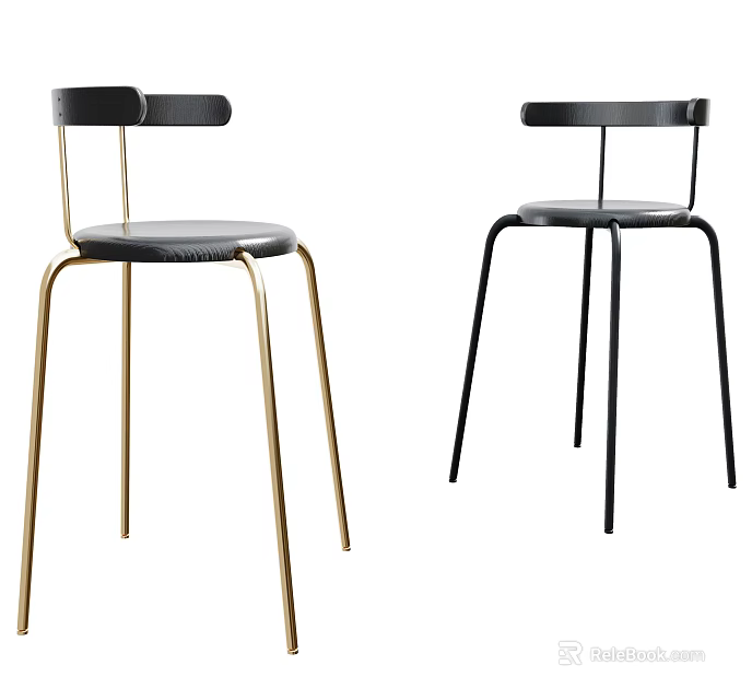 Modern Bar Stools With Black Leather Seats And Metal Frame Backrest Design 3d model 