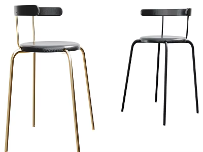 Modern Bar Stools With Black Leather Seats And Metal Frame Backrest Design 3d model