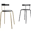 Modern Bar Stools With Black Leather Seats And Metal Frame Backrest Design