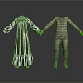 Long Ruffled Dress And Striped Pajama Set With Long Sleeves For Casual Wear