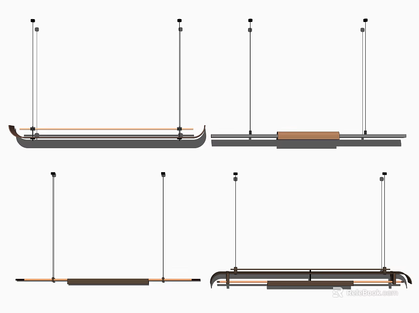 Contemporary Linear Chandelier Designs Featuring Metal And Wooden Elements For Modern Interiors 3d model 