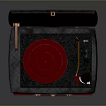 Black Red Suitcase Style Record Player With Open Case Red Turntable And Handle