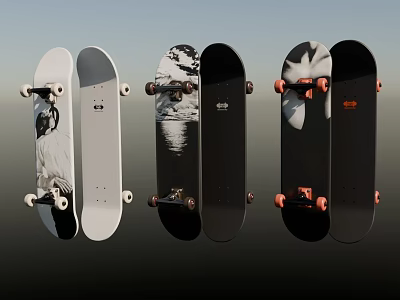 Skateboards As Fitness Sport Equipment With Various Designs And Colorful Wheels 3d model