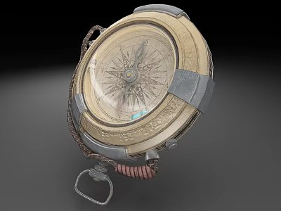 Vintage Brass Compass With Ornate Carved Metal Case Leather Strap And Intricate Dial Design 3d model