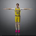 Man in Yellow Lakers Number 12 Jersey with Arms Outstretched and Pink Shoes